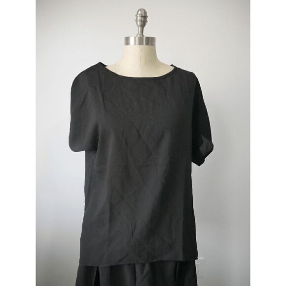 Black Short-Sleeve Top & Open side Wide-Leg Pants L #1804-C8 - Picture 3 of 11